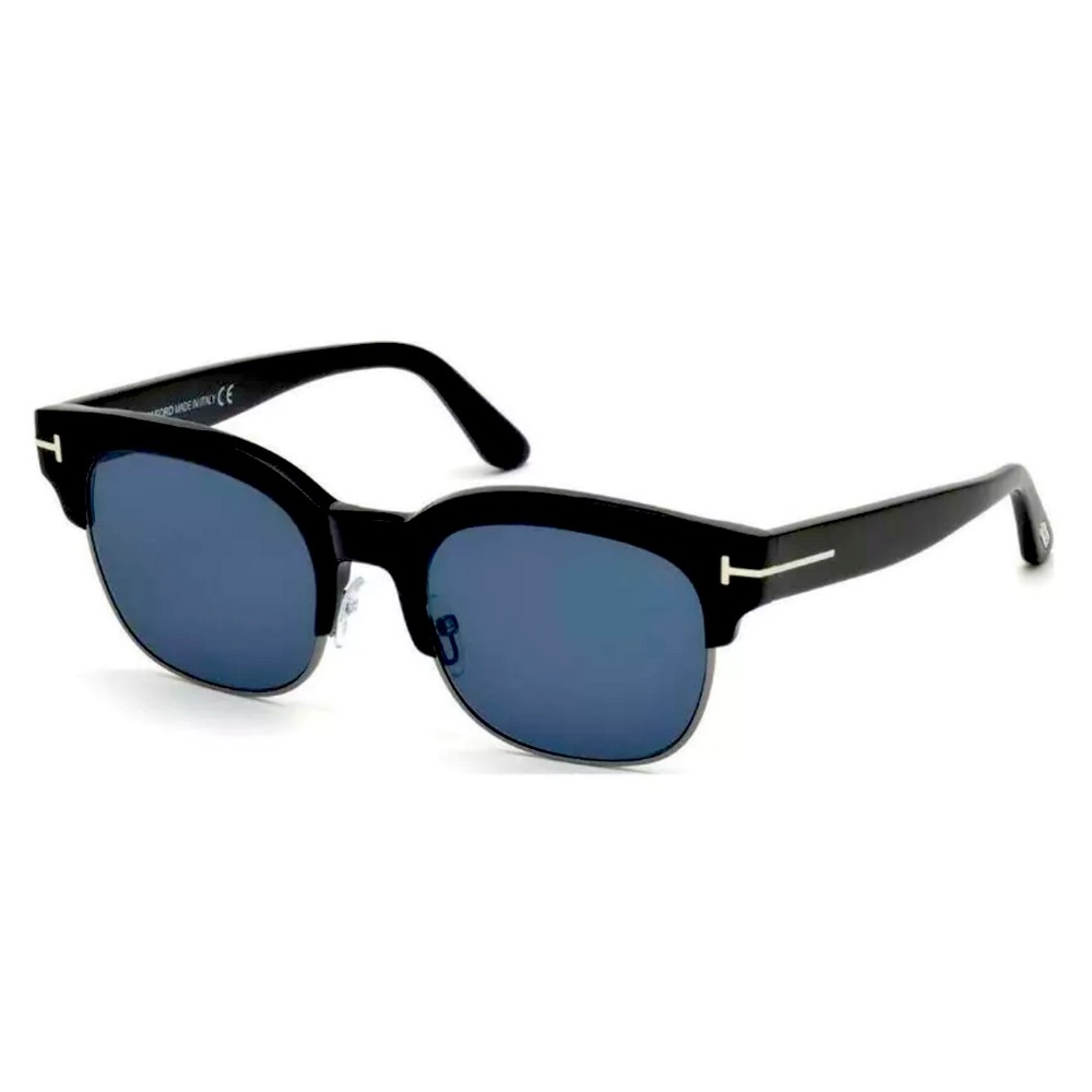 NIB Tom Ford ‘Harry’ TF597 Shiny Black Dark Blue Tinted Sunglasses $595.00